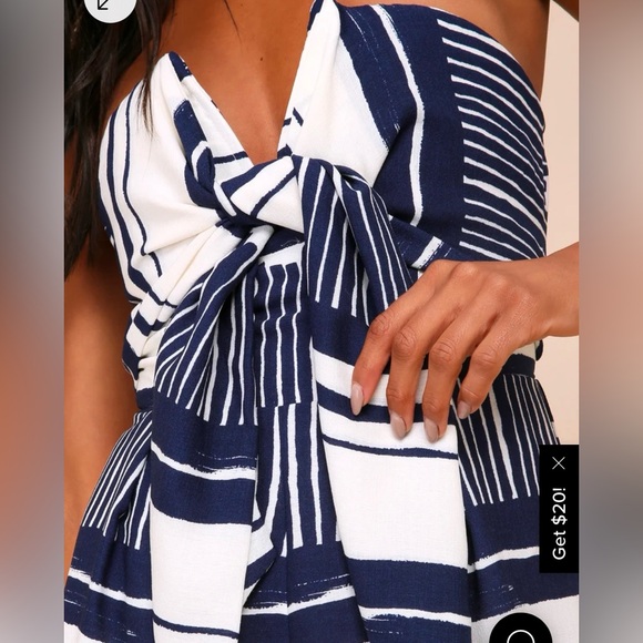 Brand new in package Lulus Delphi blue& White striped tie front strapless romper - Picture 6 of 7